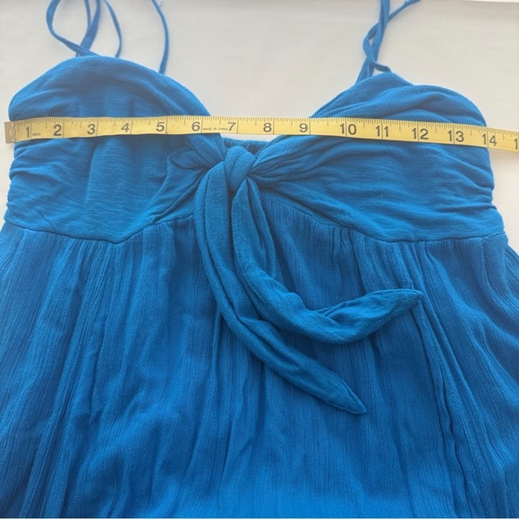 Free People XS Blue Maxi Dress Boho Tie Front Open Back Smocked Bodice - Picture 7 of 10